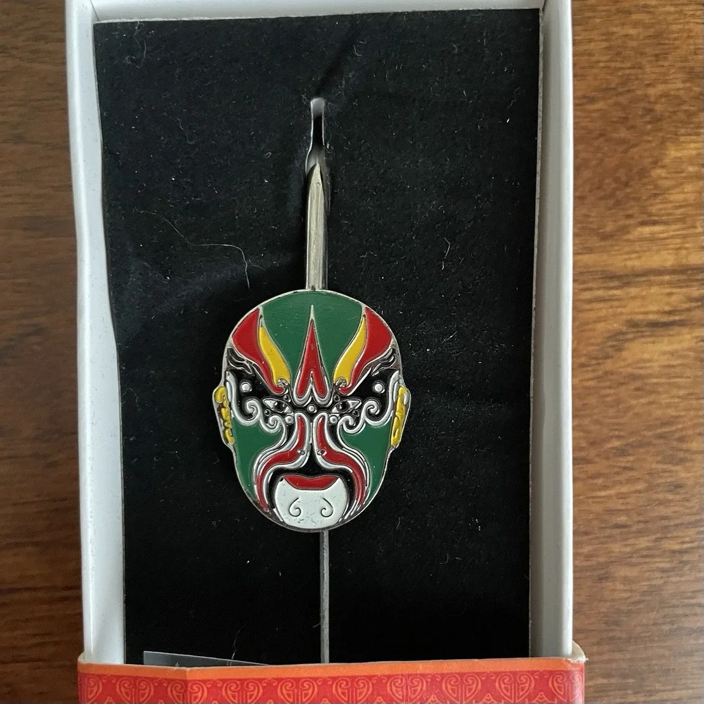Peking Opera Bookmarks‎ Enamel Metal Set of 2 Asian Warrior Mask in Boxes